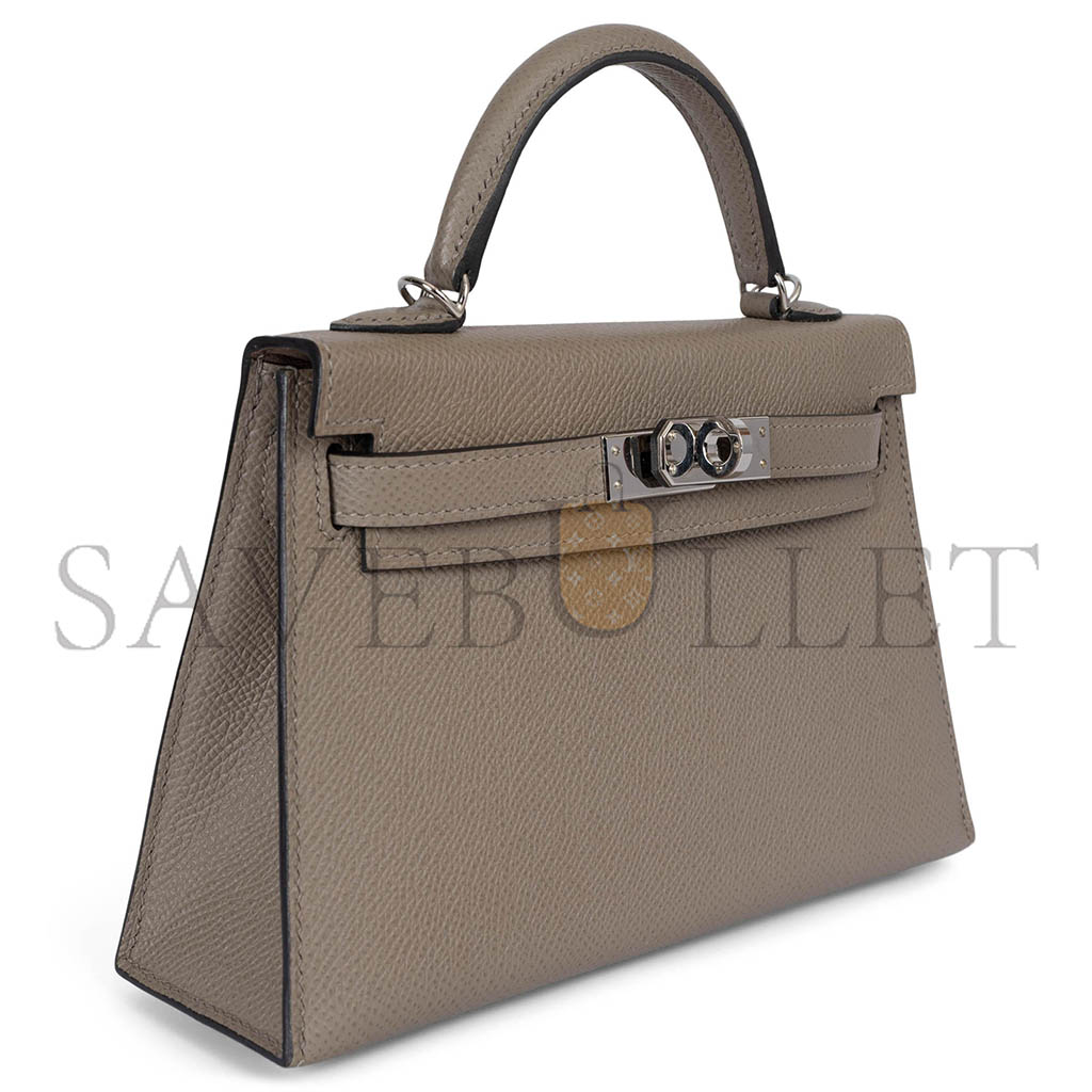 HERMÈS MASTER MINI KELLY II EPSOM ALUMINUM ALLOY GRAY SILVER BUCKLE (19*12*5.5cm) 